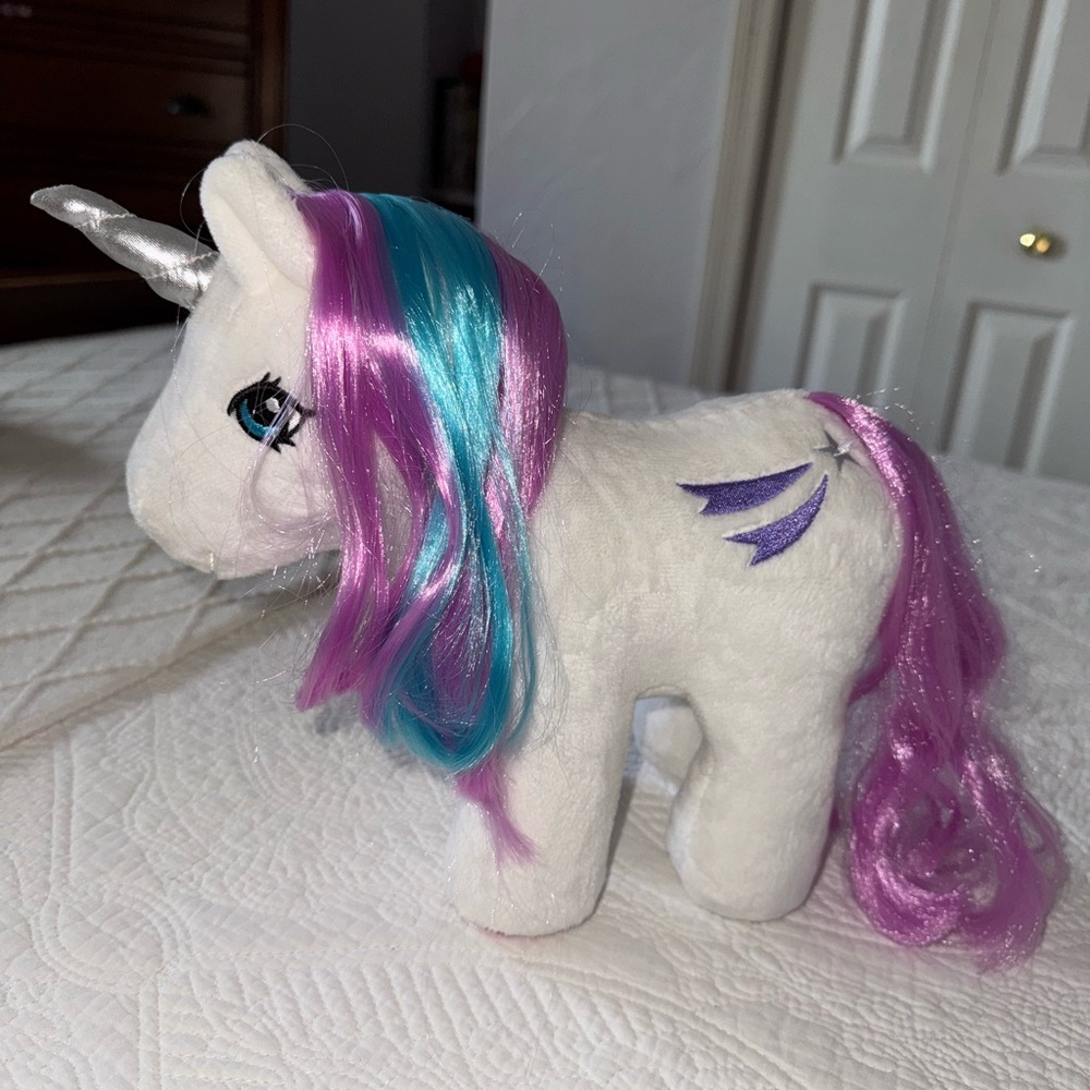 Plush Unicorn Toy with Pink and Blue Mane